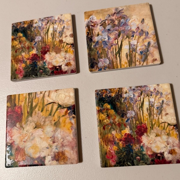 NWOT Floral Ceramic Coasters Set - Picture 1 of 7